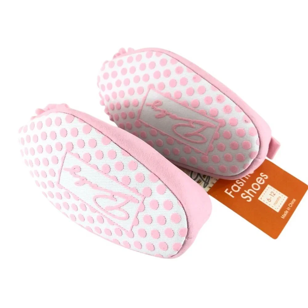 Baby Girls Crib Shoes Slippers Slip On Pom Mary Jane Pink Size 6-12 Months